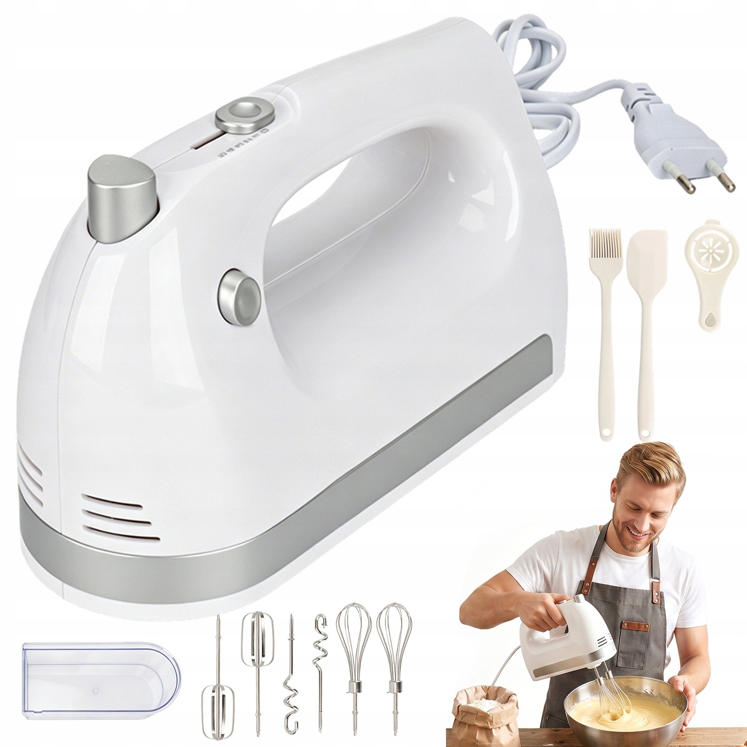 Kuchyňský Mixér Ruční Turbo Robot 400W 5 Rychlostí Rychlé Šlehání Bílý