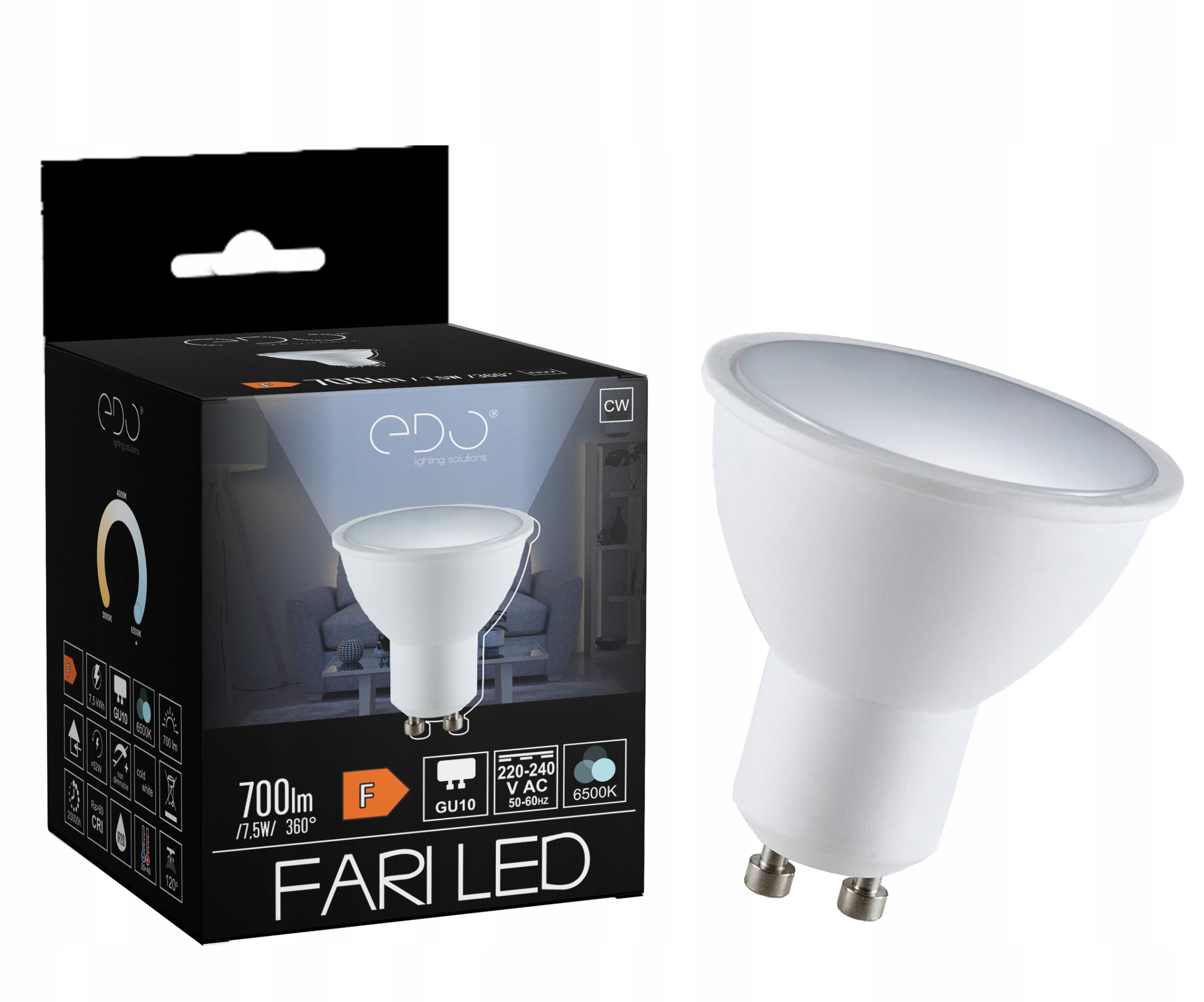 

Żarówka Led GU10 7,5W 6500K zimna 120' 700lm Edo