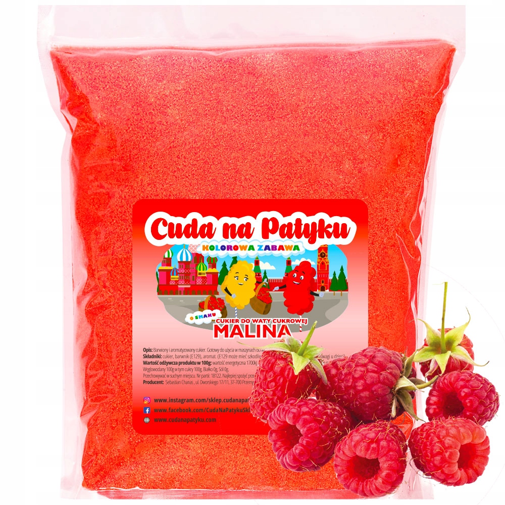 

1 Kg Cukier do waty cukrowej kolorowy Malina