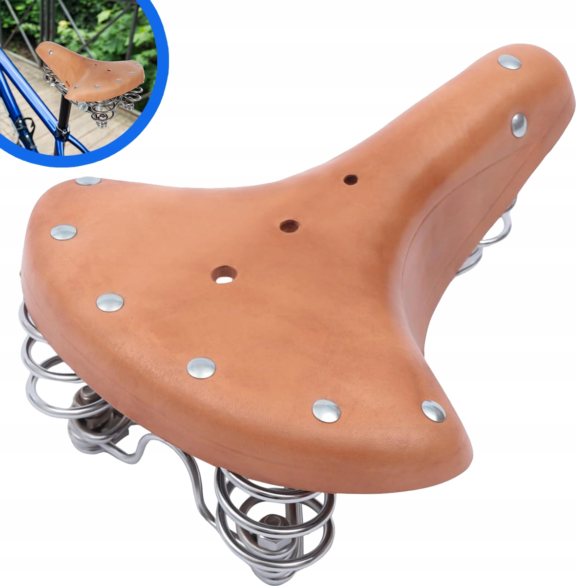 Siodełko rowerowe, retro skórzane siodełko rowerowe ze skóry bydlęcej Spręż