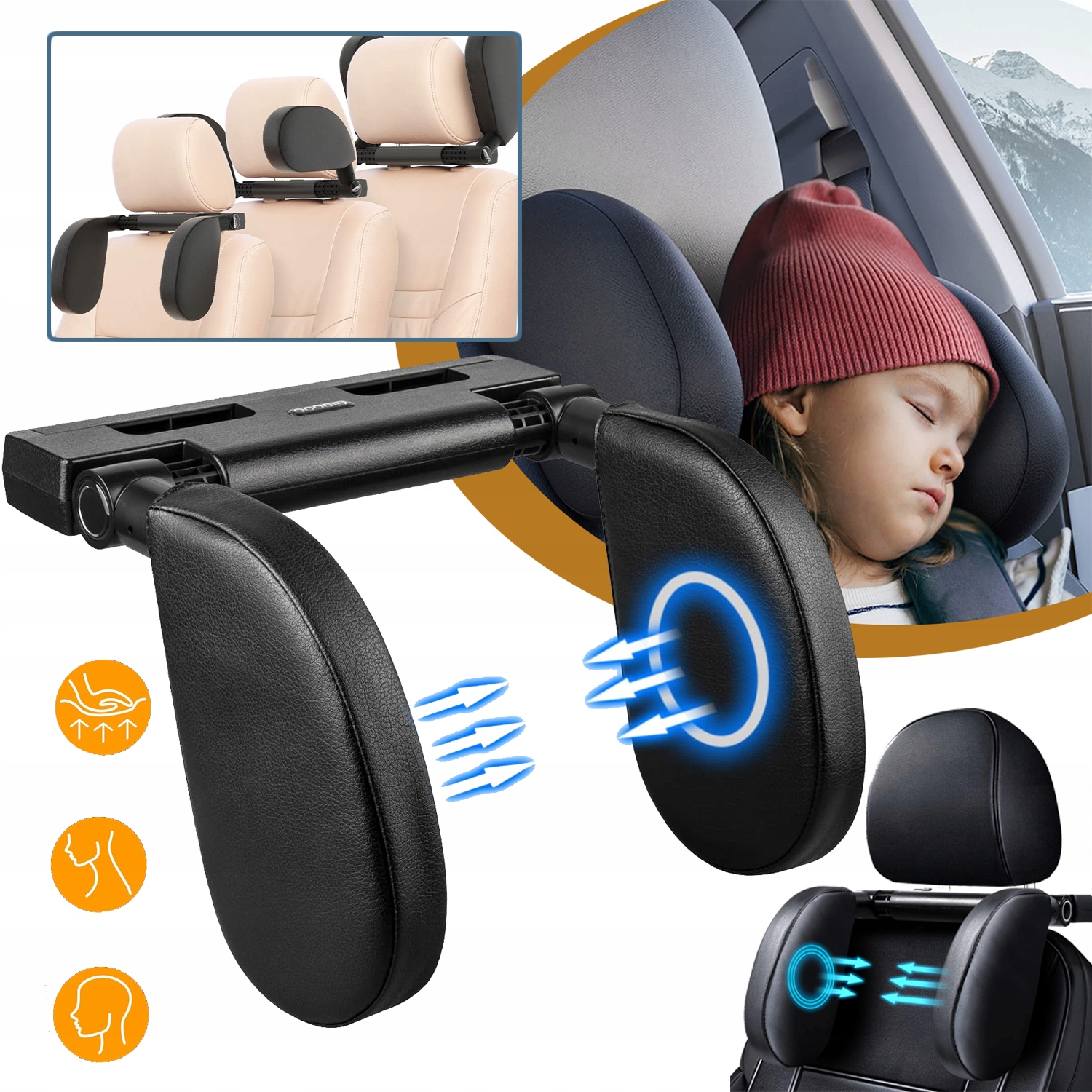 ODCHYLANY ZAGŁÓWEK DLA DZIECI Z PIANKI Z PAMIĘCIĄ KSZTAŁTU, PODPARCIE SZYI