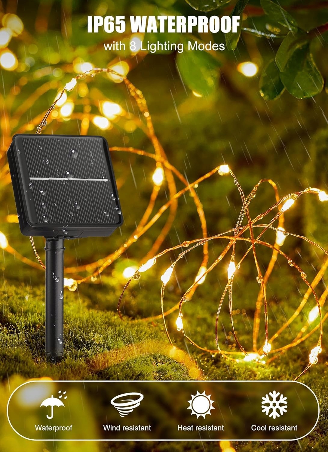 LAKIHOMI Zestaw 2 Sztuk Solarna Lampa 15M 150 LED Biała Do Ogrodu Tarasu — miniatura 7