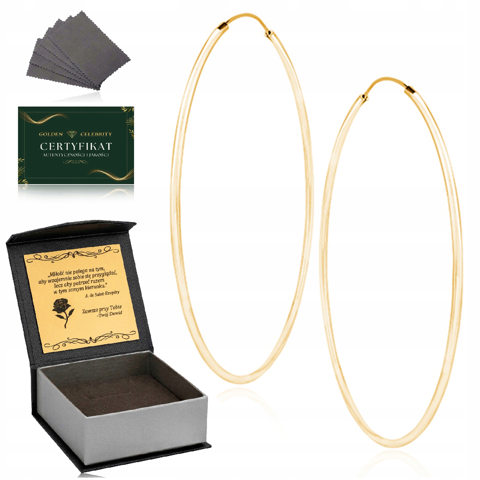 Elegantní Velké Zlaté Pozlacené Kruhové Náušnice 6 CM 925/585 Gravírování