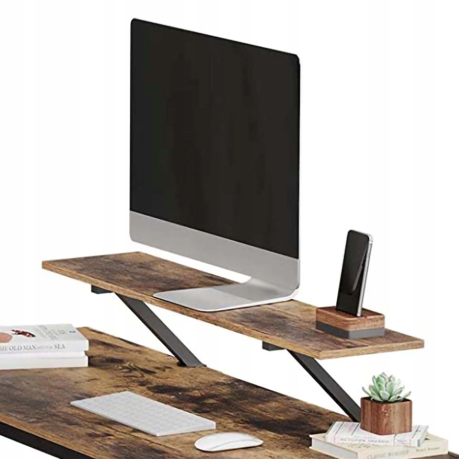 PÓŁKA BRĄZOWA POD MONITOR DOSTAWKA PODSTAWKA NA BIURKO PRAKTYCZNE Kolor mebla czarny dąb rustykalny odcienie brązu