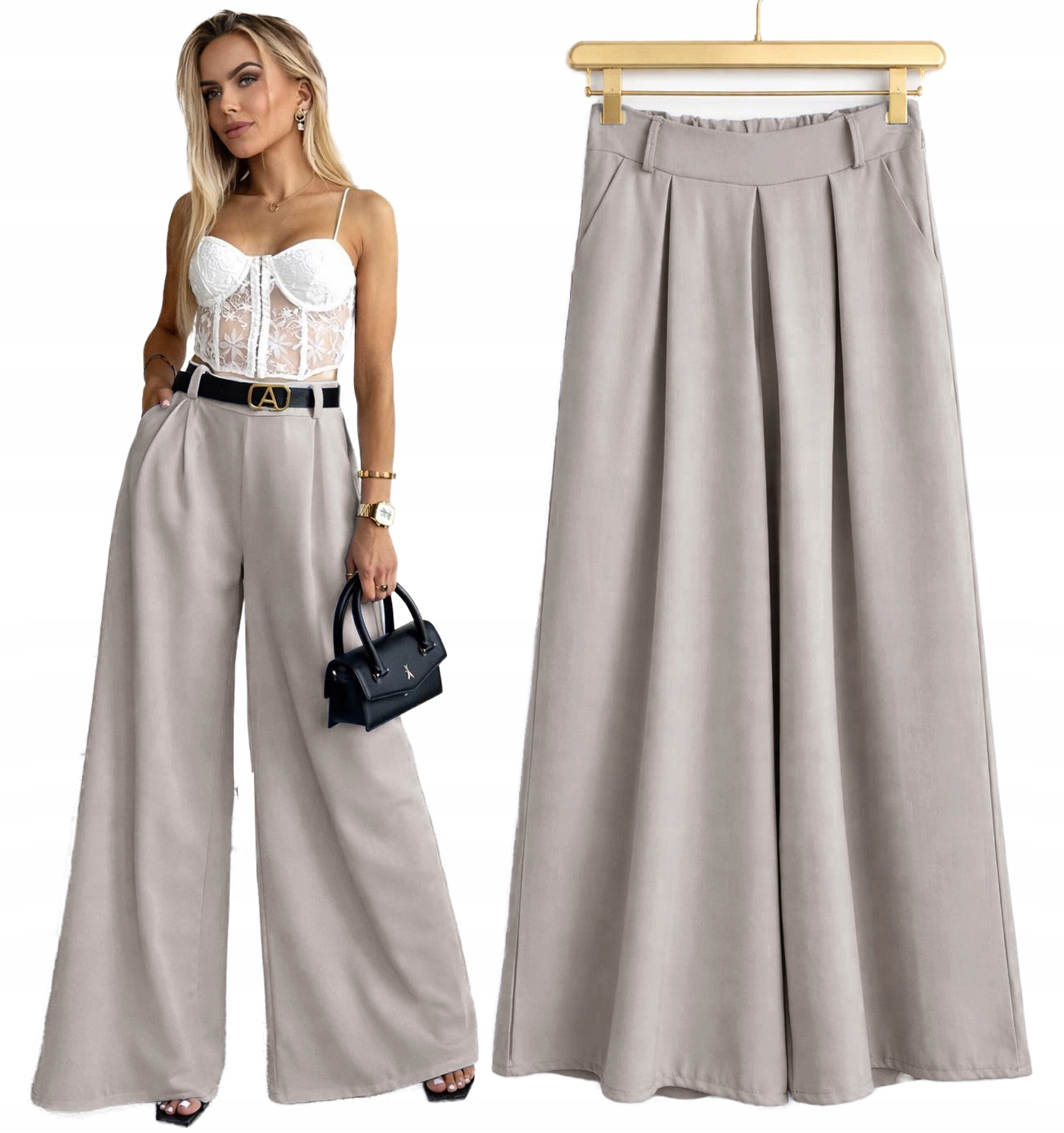 wizytowe Spodnie Damskie szwedy stylowa szeroka nogawka Hazel