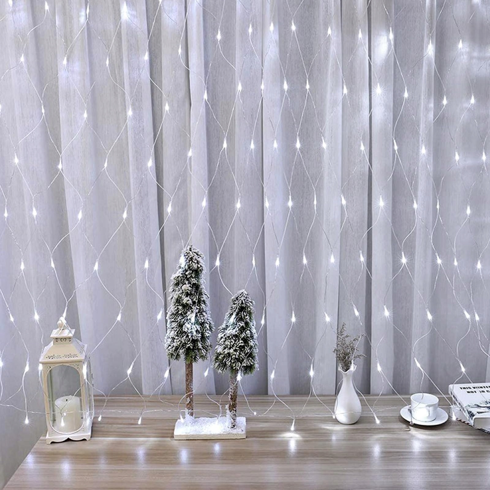 GHONLZIN SOLARNE LAMPKI SIATKA GIRLANDA ŚWIETLNA 1.5x1.5M 96 LED 8 TRYBÓW — miniatura 7
