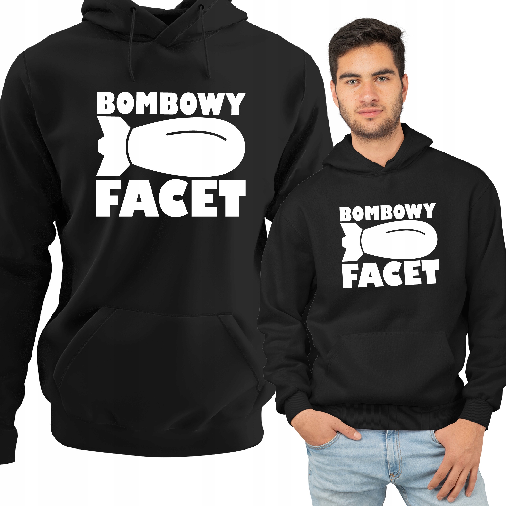 

Czarna Bluza Kangurka Bombowy Facet Super Chłopak