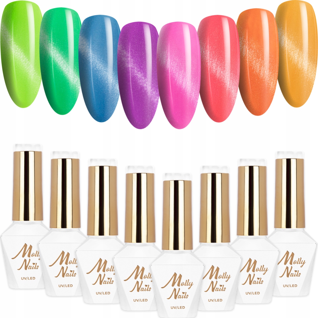 8x Lakier Hybrydowy Mollynails 8g Cat Eye Pastel Zestaw 8w1 Wiosenny Letni