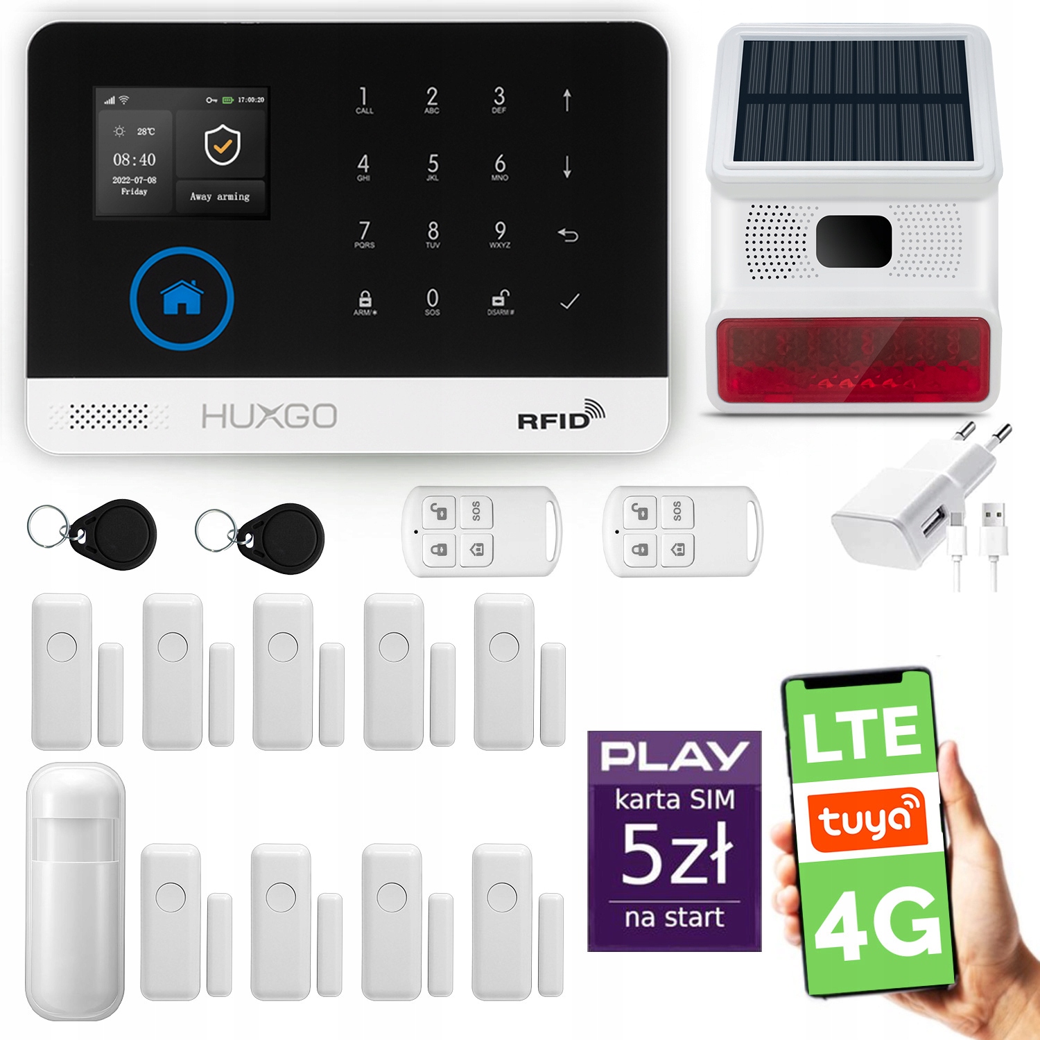 Alarm bezprzewodowy WiFi Gsm 4G, Tuya, zestaw alarmowy Huxgo HXA003 D9BS