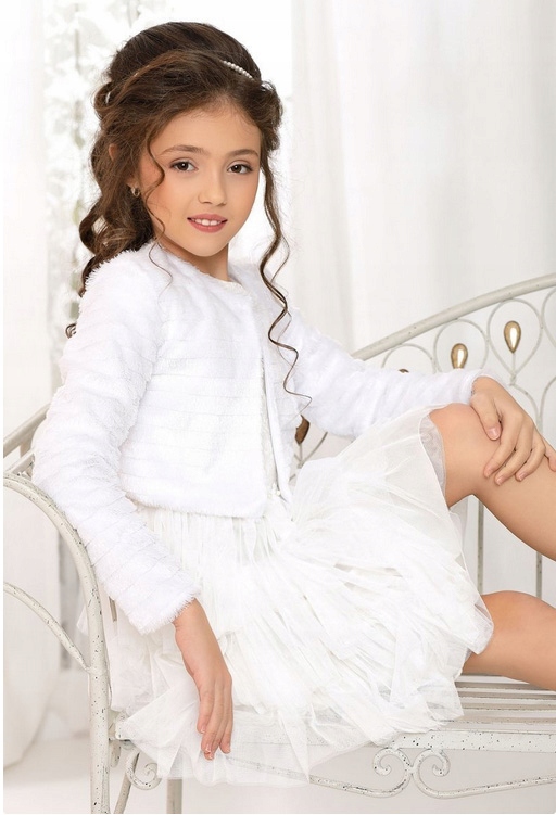 Białe BOLERKO komunijne żakiet KOMUNIA r. 146 w588 Materiał dominujący inny