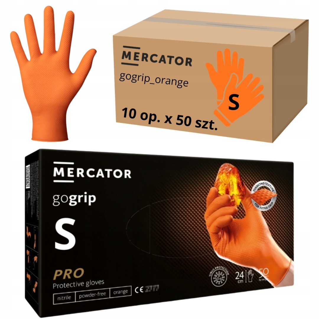Rukavice Mercator Gogrip Nitrilové oranžové Oranžové 50 ks vel. S x10
