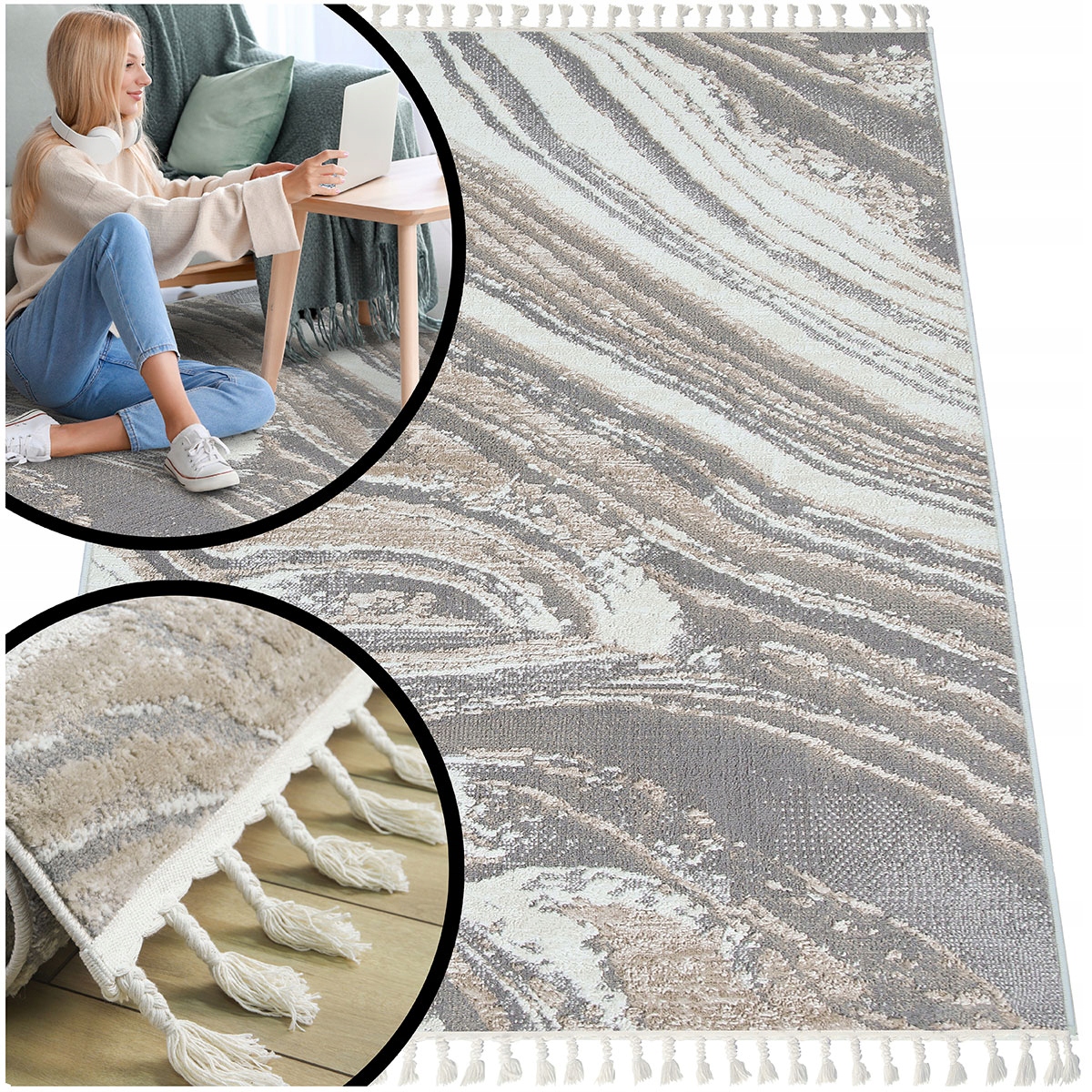 Šedý Koberec Do Obývacího Pokoje Anko Béžový Koberec Shaggy Melanž Do Ložnice 140x200