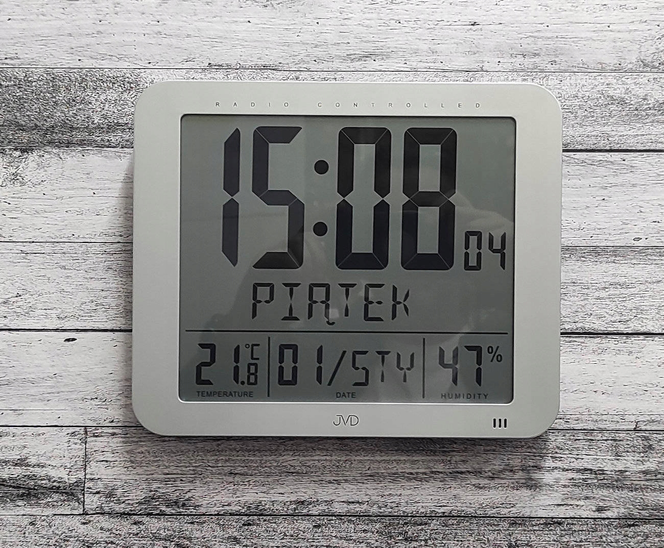 ZEGAR JVD DH9335.1 TERMOMETR DCF77 DNI TYGODNIA PL Typ ścienny