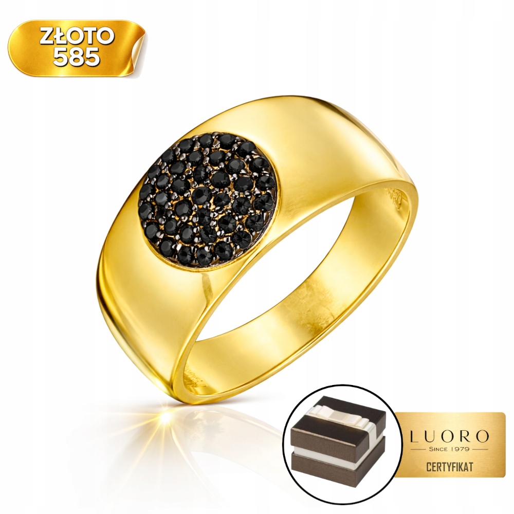 Prstýnek 585 14K S Černými Zirkony, Elegantní Kruh R22