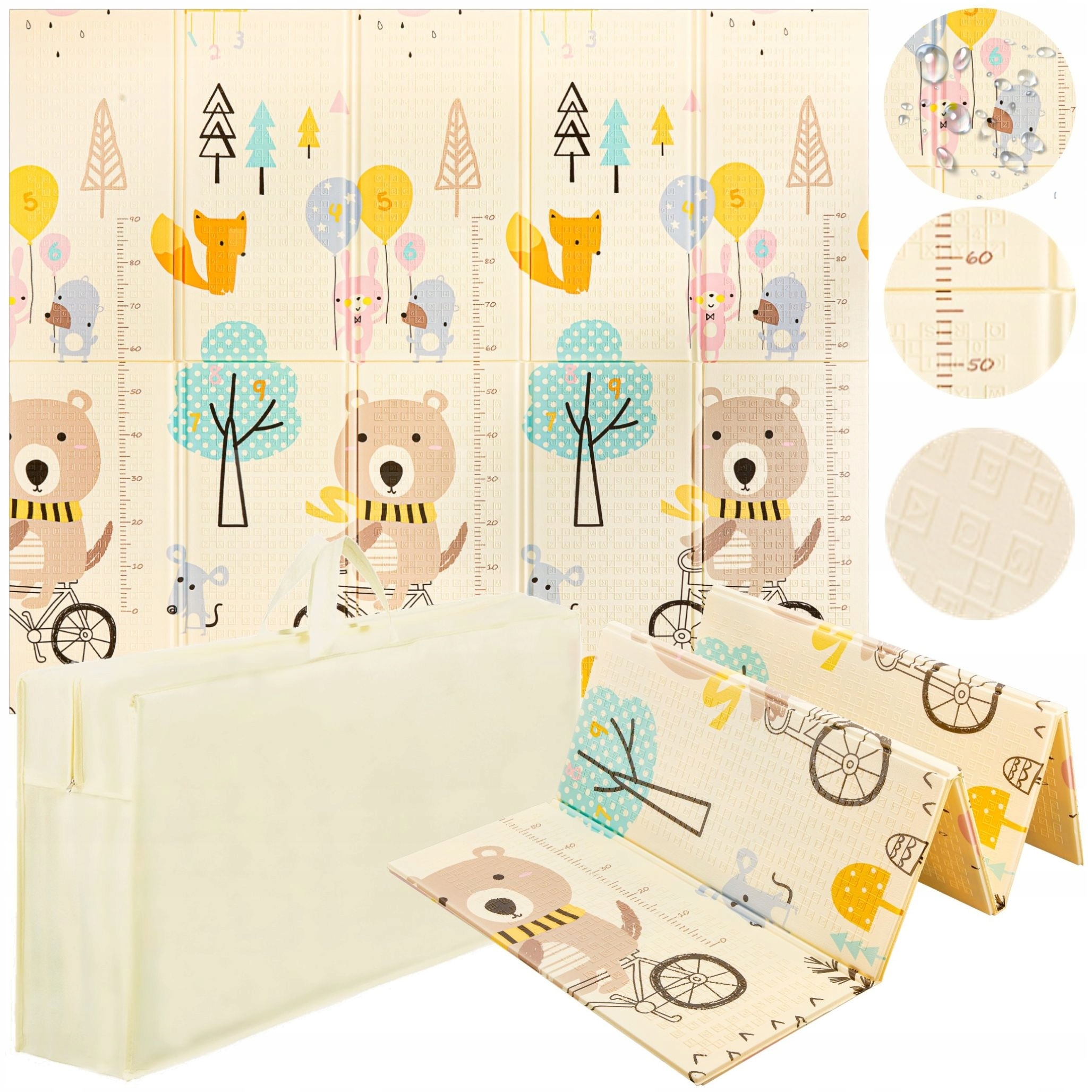 MATA EDUKACYJNA WOODOODPORNA SKŁADANA PIANKOWA DWUSTRONNA DLA NIEMOWLĄT Wysokość produktu 1 cm