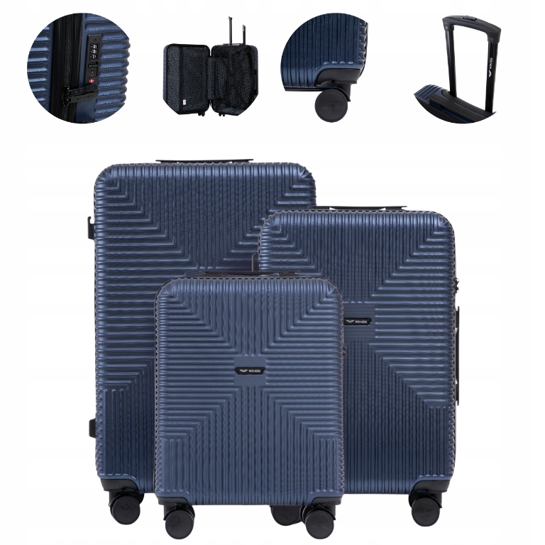 Sada 3 kufrů Wings Malá Střední Velká trvanlivá odolná Tsa zámek Modrá