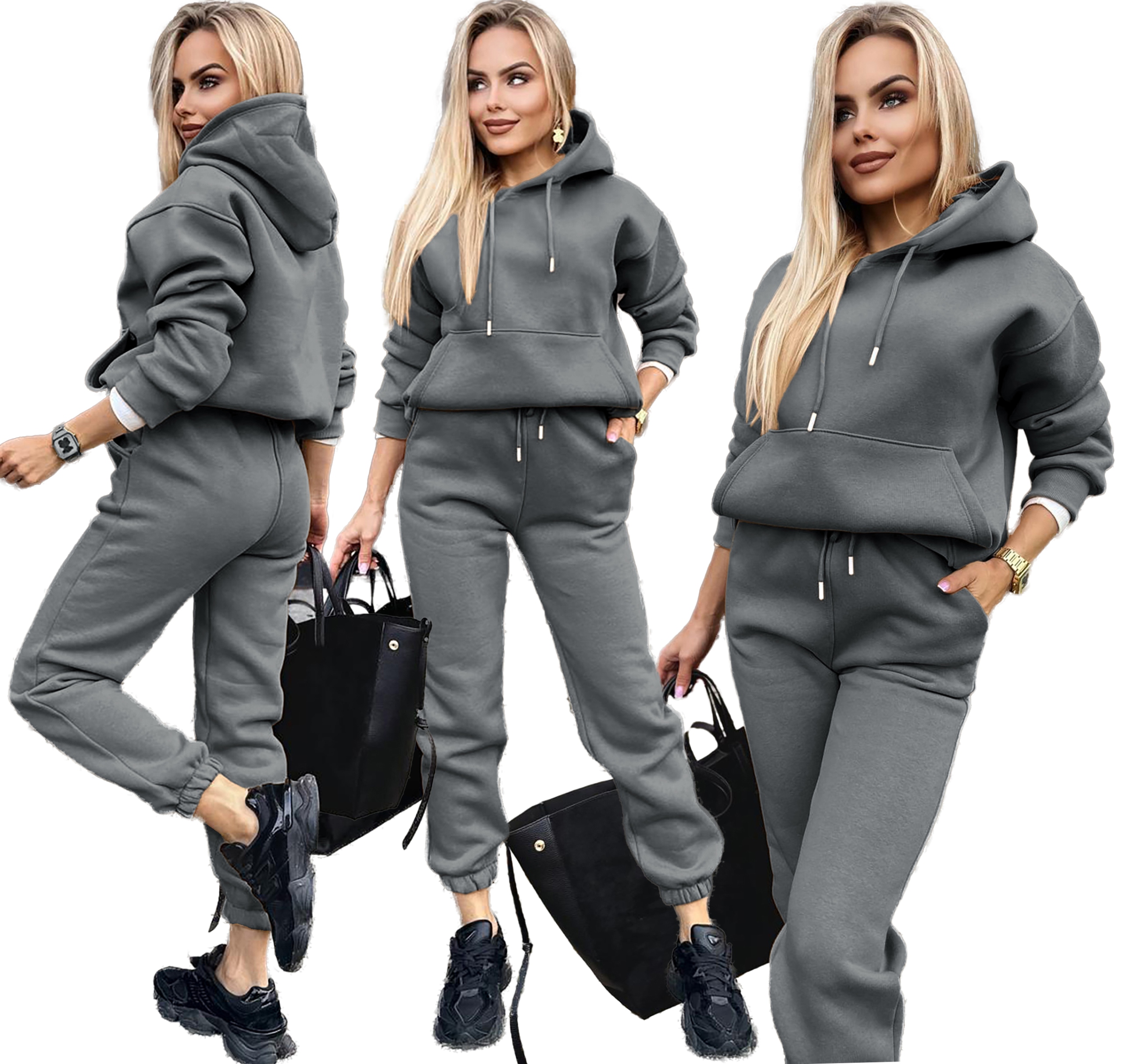 Bavlněný tepláková souprava dámských teplákových kalhot Teplákovka mikina s klokaní kapsou M Savana