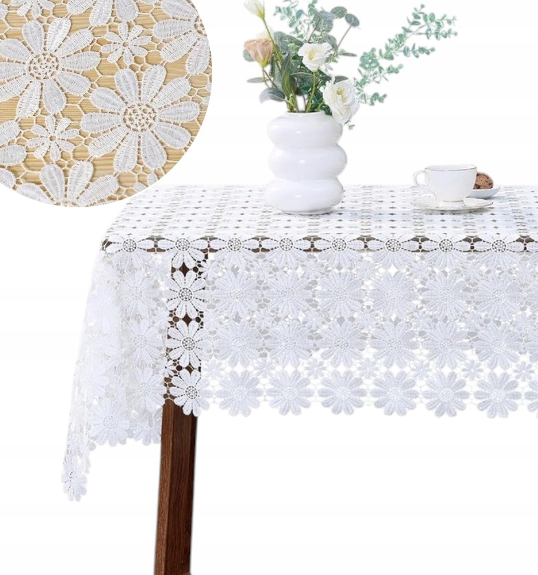 Korunkový Ubrus na stůl Bílý gipiurový ažurový 130x180 elegantní moderní