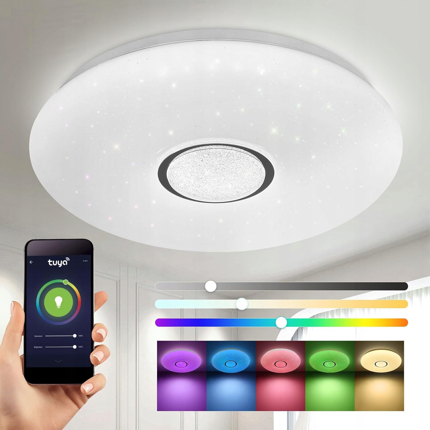 Stropní Svítidlo Rgb S Bluetooth Led Reproduktorem 60 W S Dálkovým Ovládáním Aplikací App