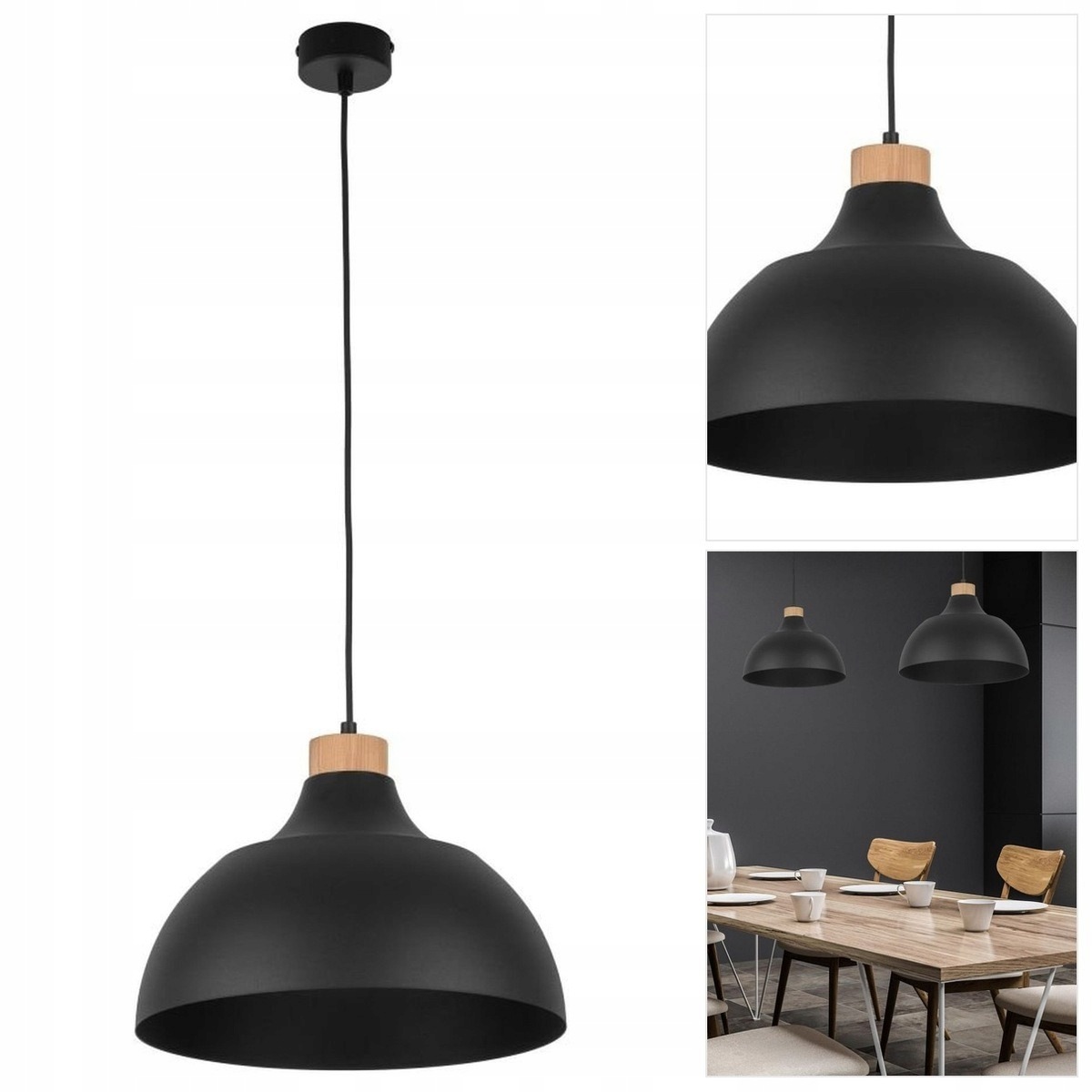 Závěsná lampa Cap černá klasika intenzivní lesk v jídelně Tk Lighting
