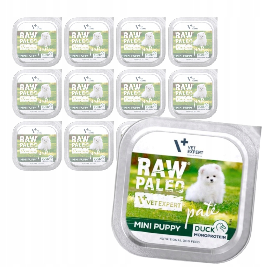 Levně Raw Paleo Duck Mini Puppy 12x150g Krmivo Paštika pro štěňata malých plemen