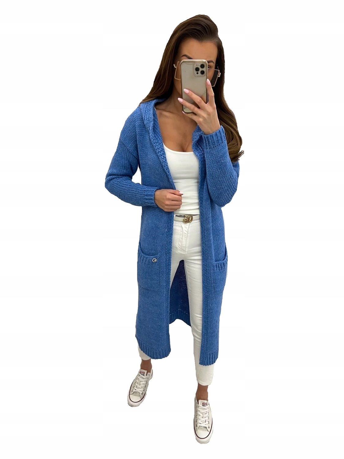

Długi kardigan z kapturem maxi jeans Tmc Moda