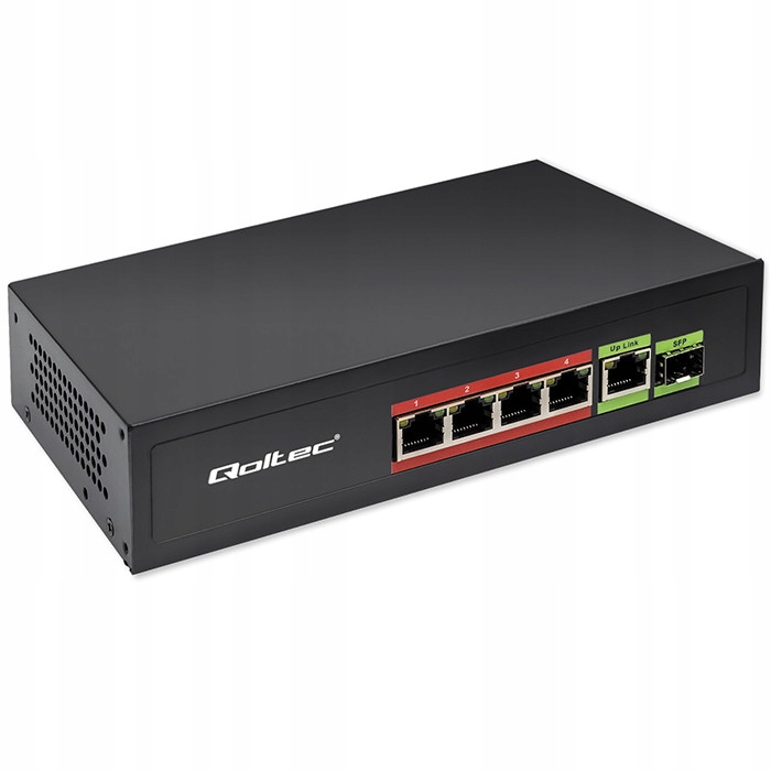 Qoltec Switch PoE 4xRJ45 1xUplink 1xSFP 65W 1000Mb/s Síťové zařízení