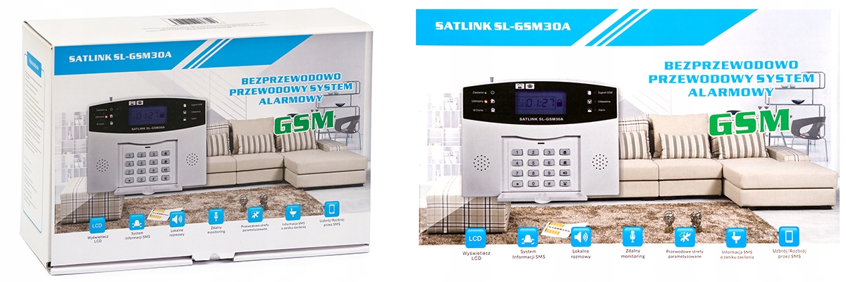 BEZPRZEWODOWY ALARM LCD GSM APP SYRENY POLSKI Kod producenta SL-GSM30A