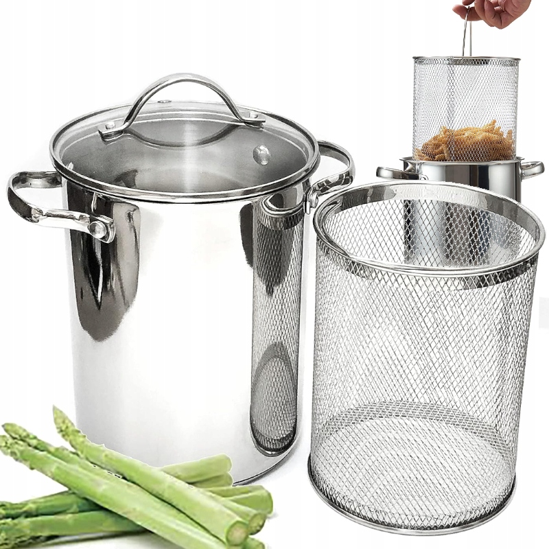 DUŻY GARNEK DO SZPARAGÓW FRYTEK Z SITEM SZYNKOWAR