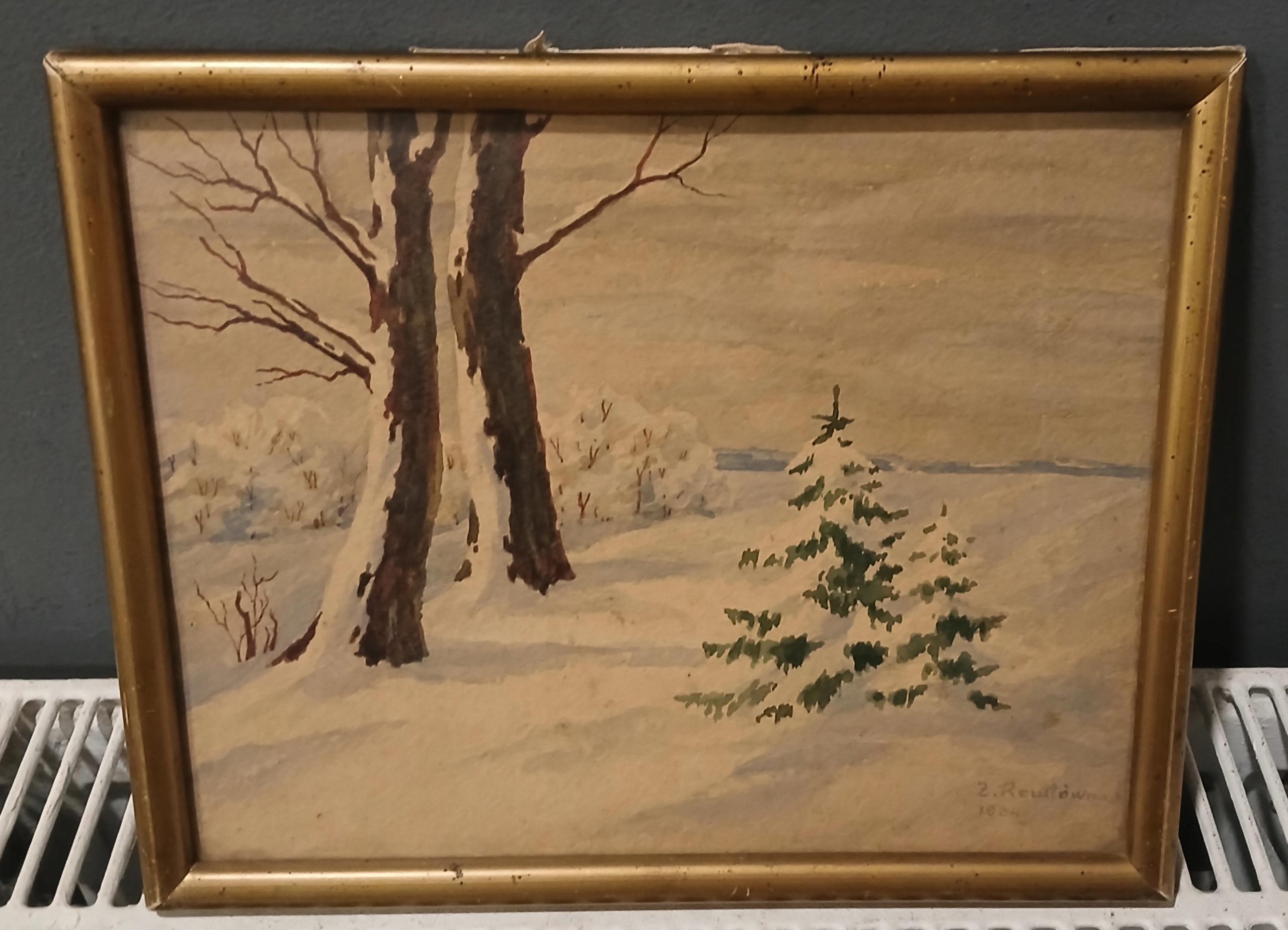 Pejzaż Zimowy Akwarela Z.Reuttówna 1934r