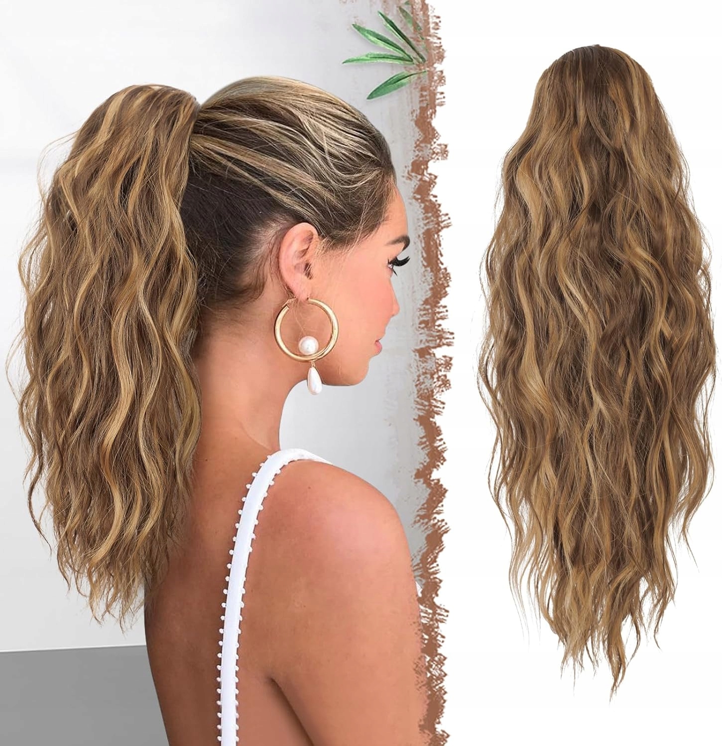 Feshfen Prodlužování vlasů do culíku vlnité kudrnaté 18 palců smíšený blond