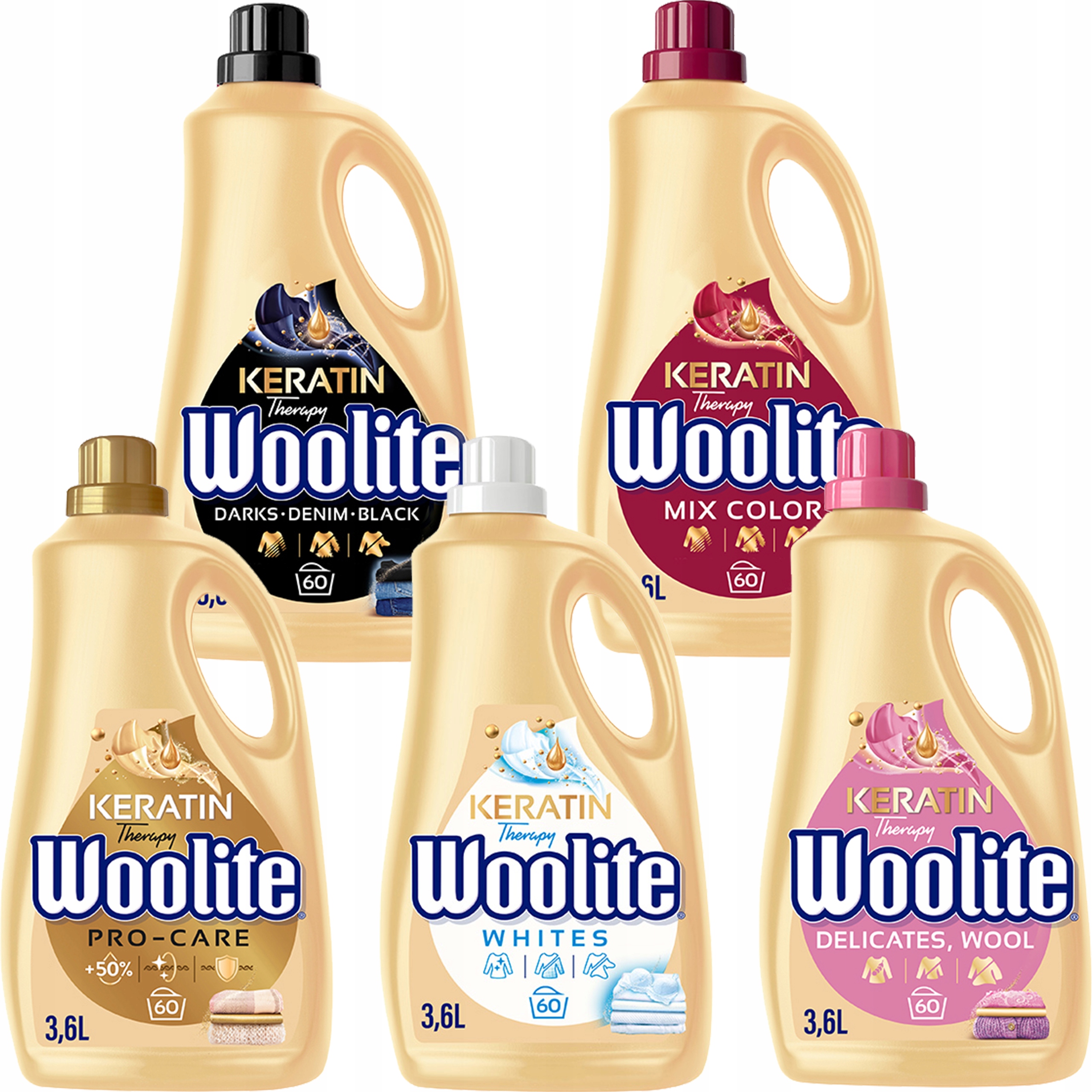 Levně Woolite Sada MIX Tekutý Prací Prostředek Na Barvu, Bílou, Černou, Jemný 5X3.6L