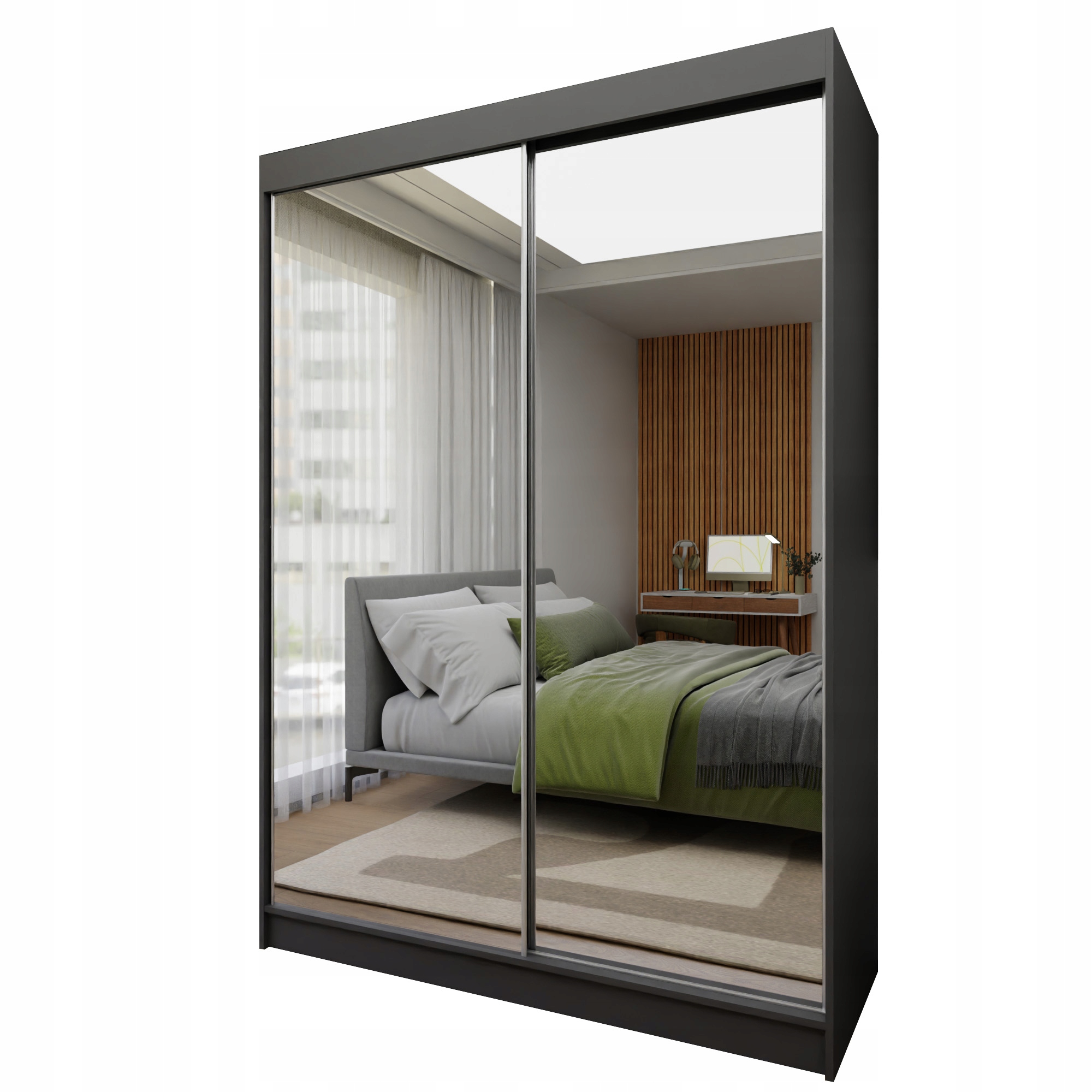 Skříň Posuvná Bellina 160 cm se zrcadlem Skříň Dvoudveřová Šedá