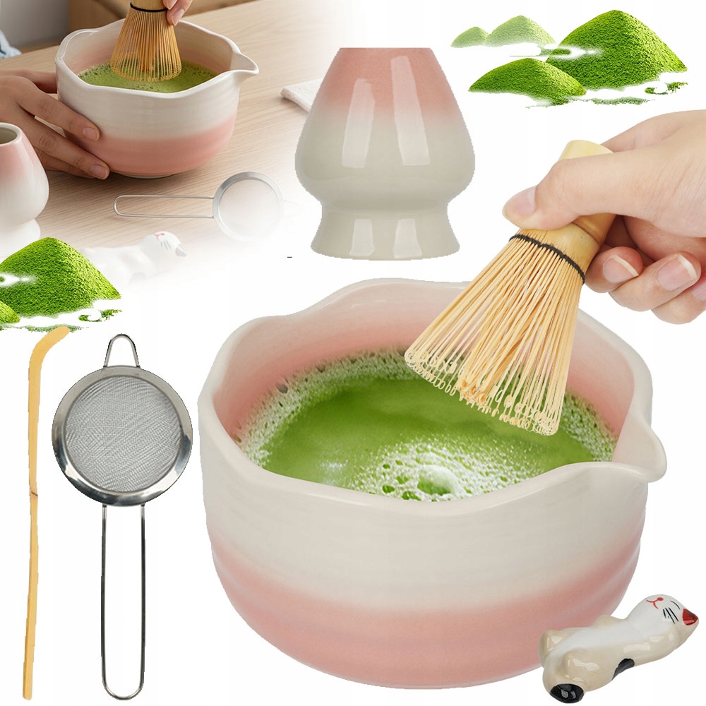 Levně Matcha Čajový Set S Miskou A Podstavcem Na Lžíci Ve Tvaru Kočky