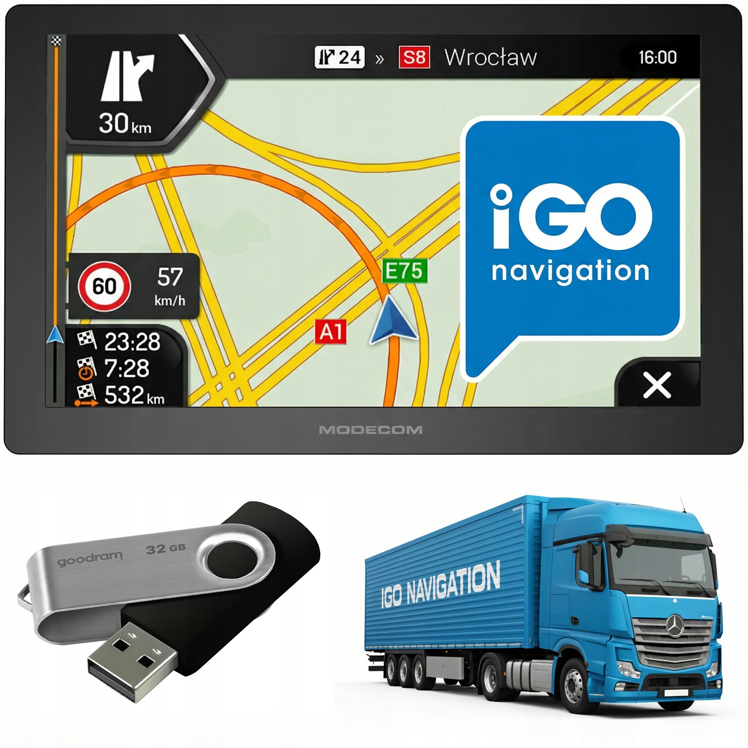 Navigace nákladního vozidla Modecom CX 7.3 iGO Primo Truck Tir Bus Fotoradary 2026