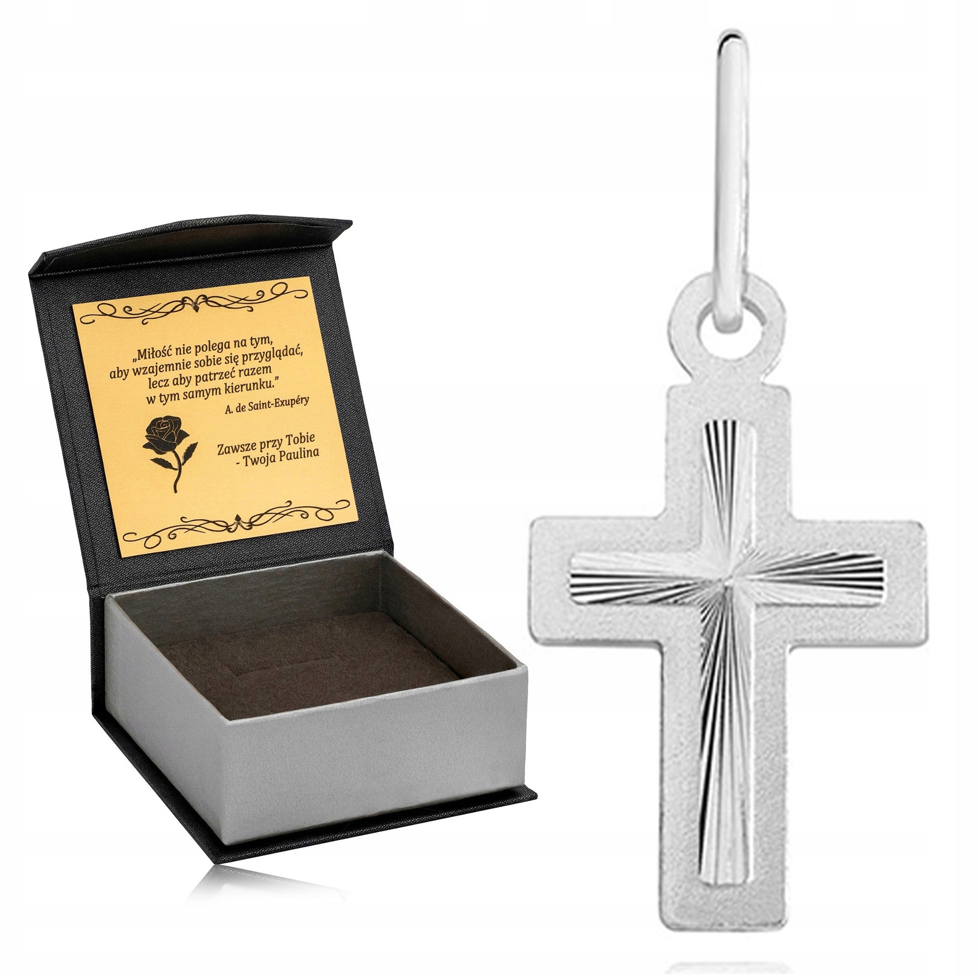 Elegantní Stříbrný Rhodiovaný Křížek Pr 925 Suvenýr I. Svatého Přijímání Gravírování