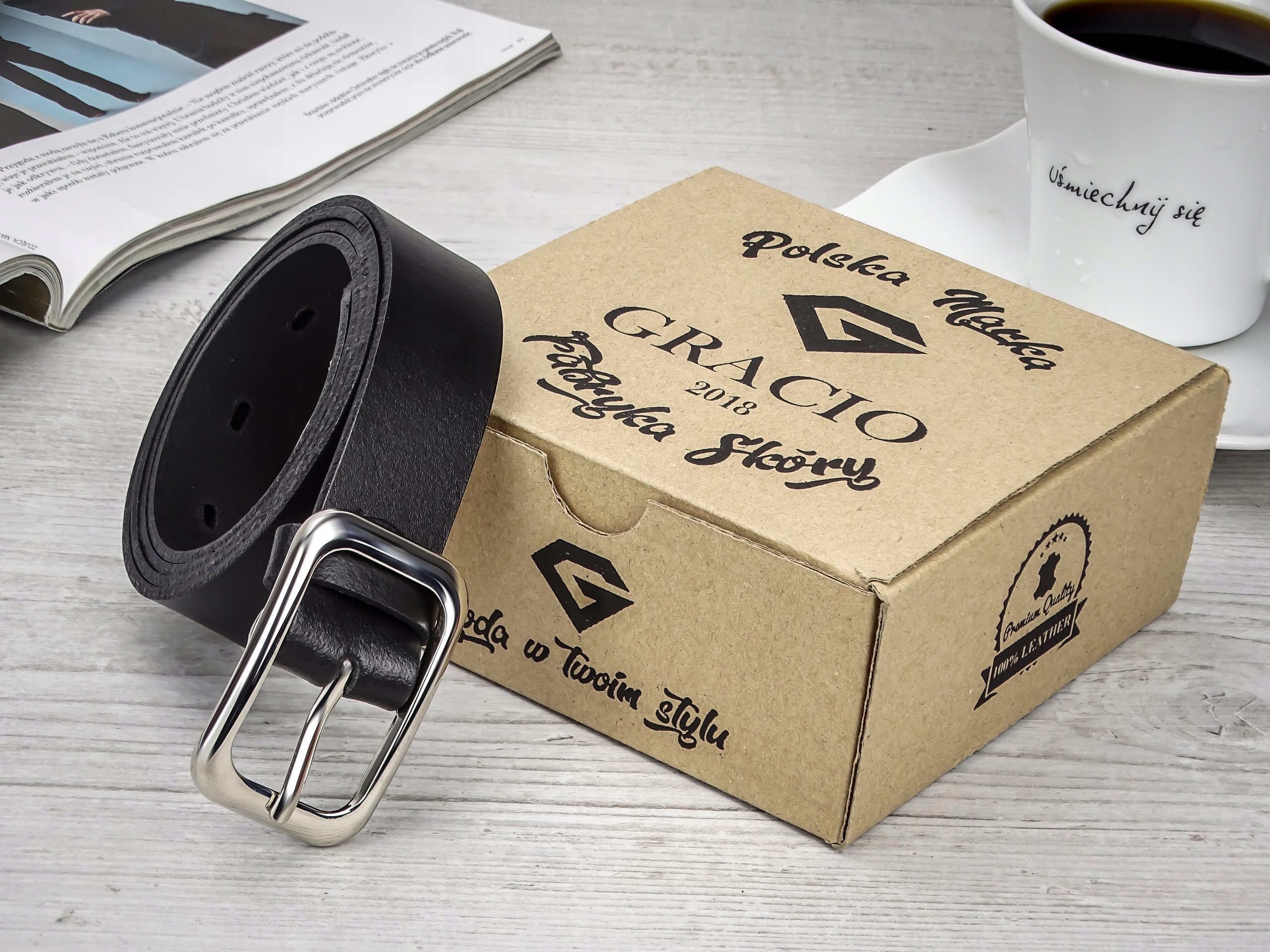 Skórzany Gracio Pasek Damski Klamra Srebrna 150cm EAN (GTIN) 5905398323050