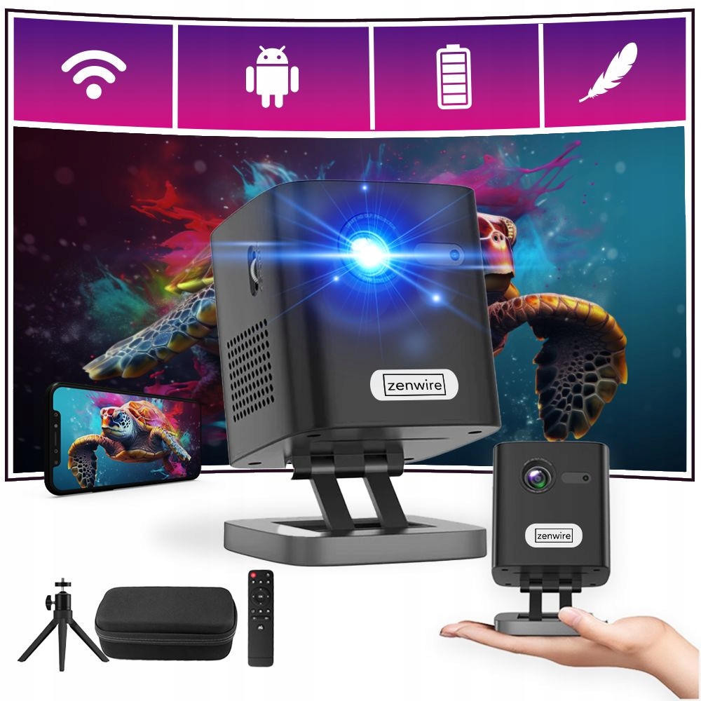 Mini Projektor Dlp Przenośny Rzutnik Full Hd 4K WiFi Android Usb-c Bateria