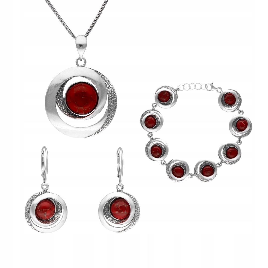 Geometrický komplet s korálem a zlatou nití stříbro