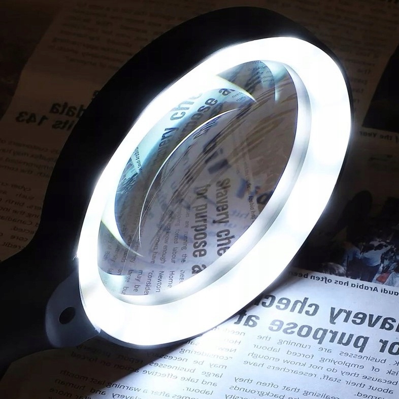 DUŻA LUPA SZKLANA 10x POWIĘKSZENIE Z OŚWIETLENIEM 18 LED +GRATIS ŚCIERECZKA Model 10 X