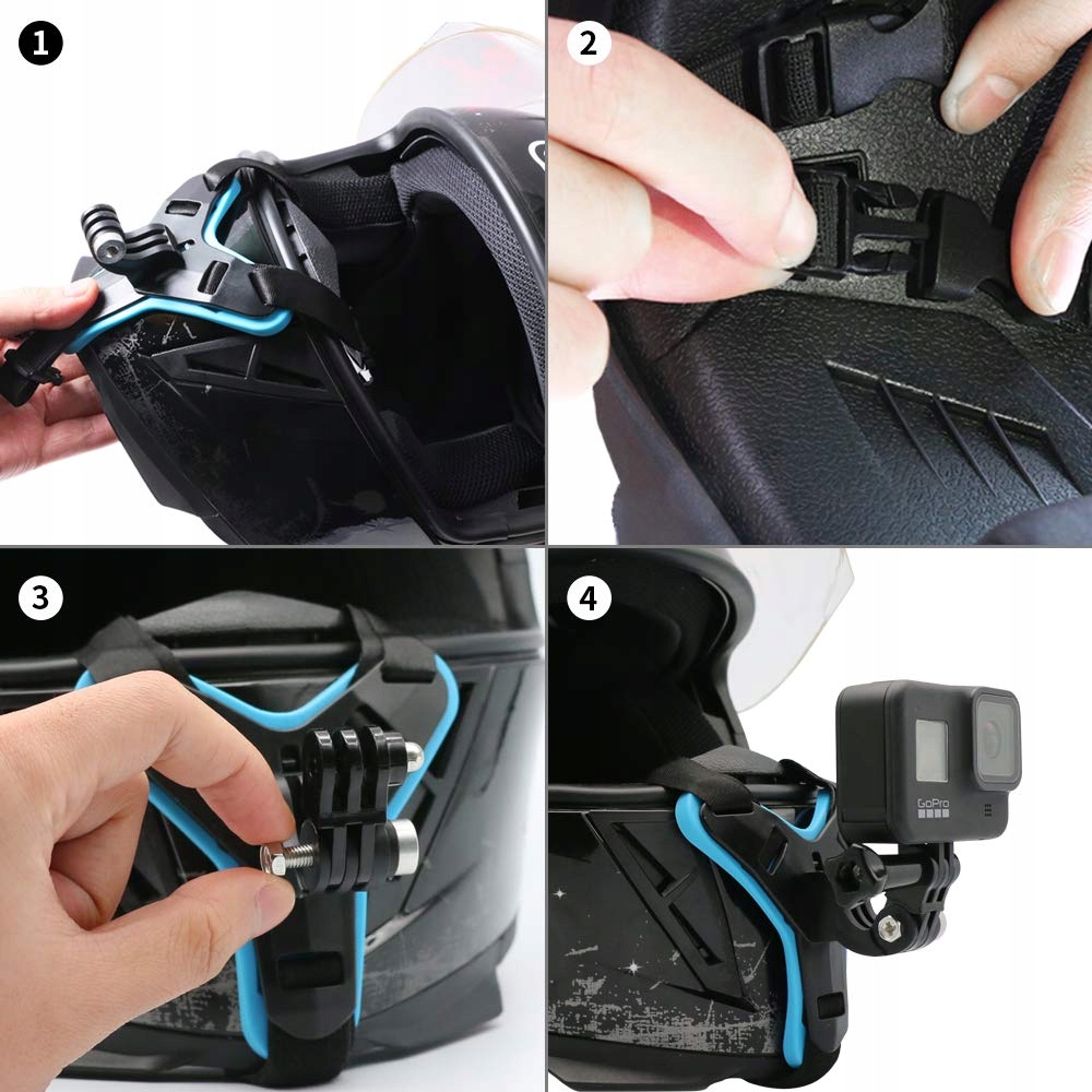 Uchwyt Pod Brodę Kasku Do GoPro Hero 13 12 DJI Osmo Action Czarny SUREWO — miniatura 6