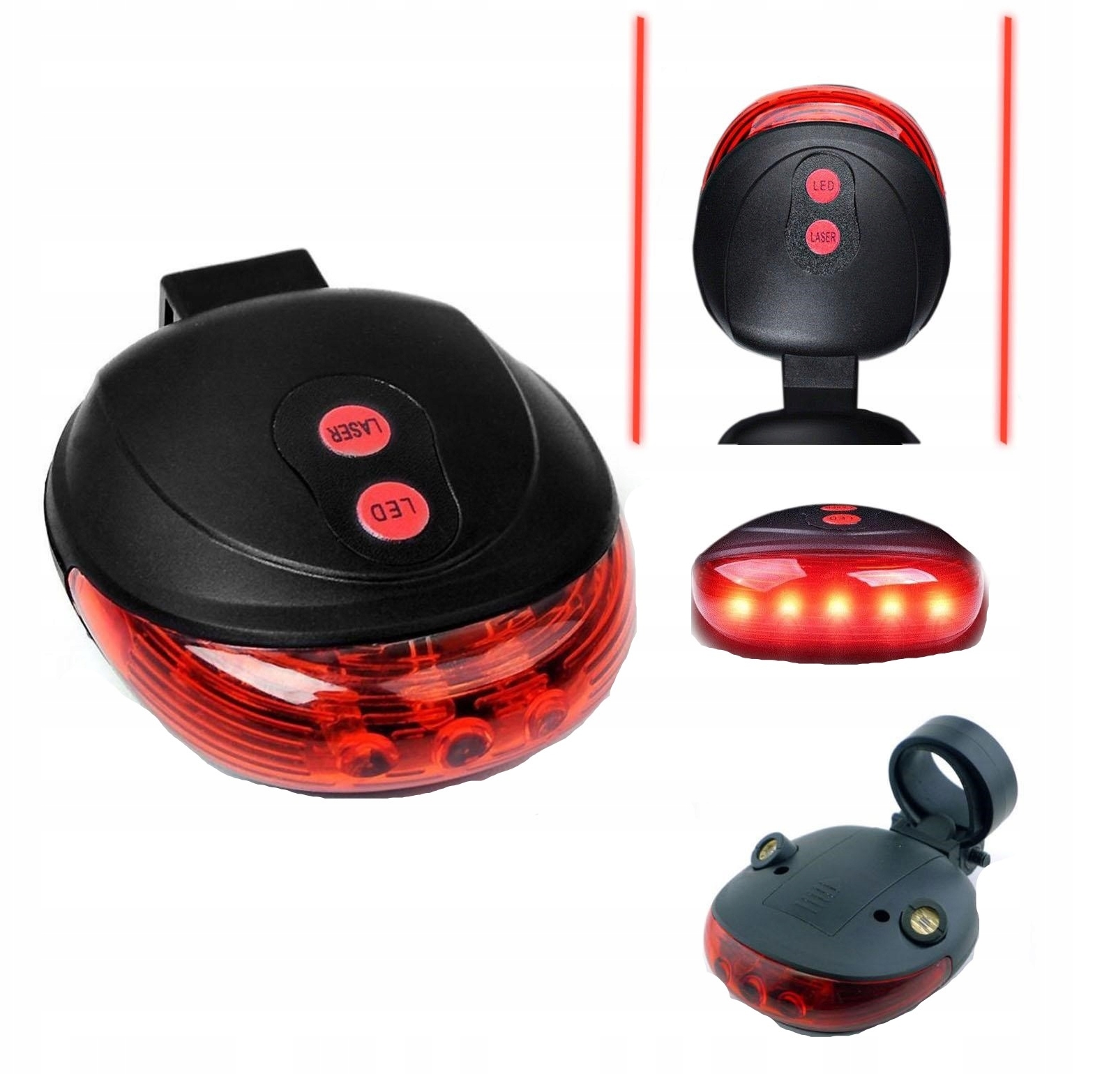 ŚWIATŁO LAMPKA ROWEROWA TYLNA + 2x LASER + UCHWYT