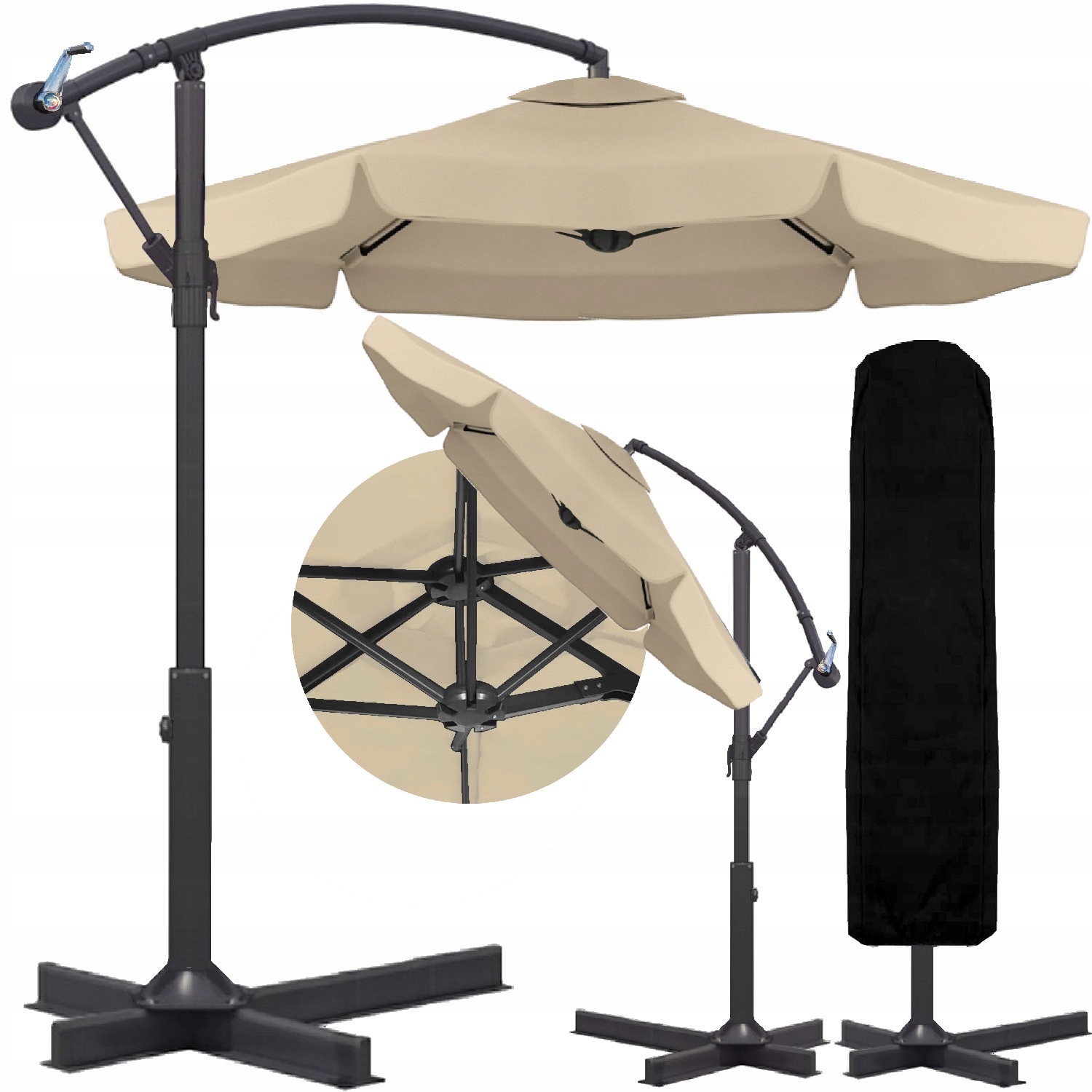 Parasol ogrodowy Duży Składany Solidny z Wysięgnikiem i Falbaną Pokrowiec