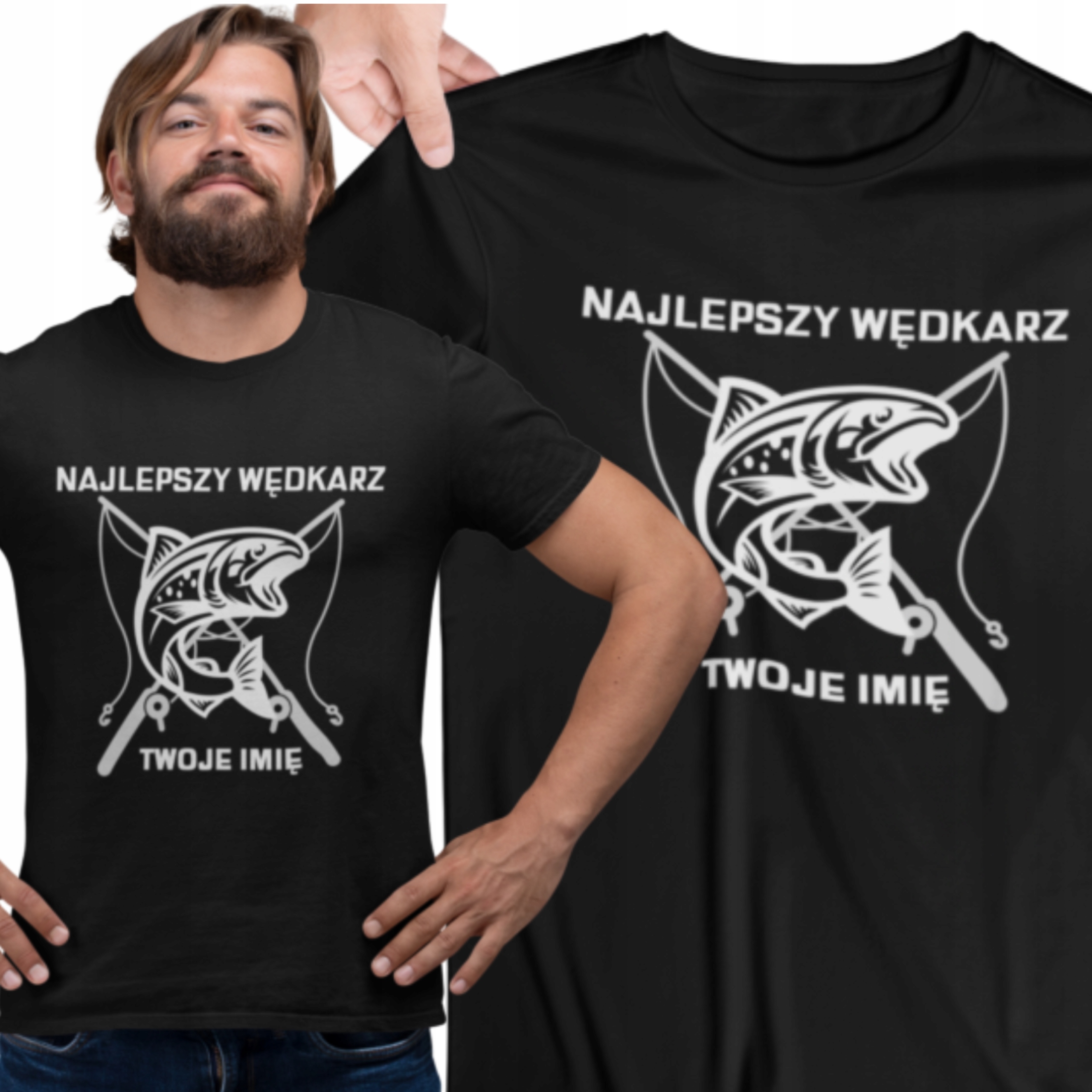 

Koszulka Męska Wędkarz + Twój Dowolny Napis Imię