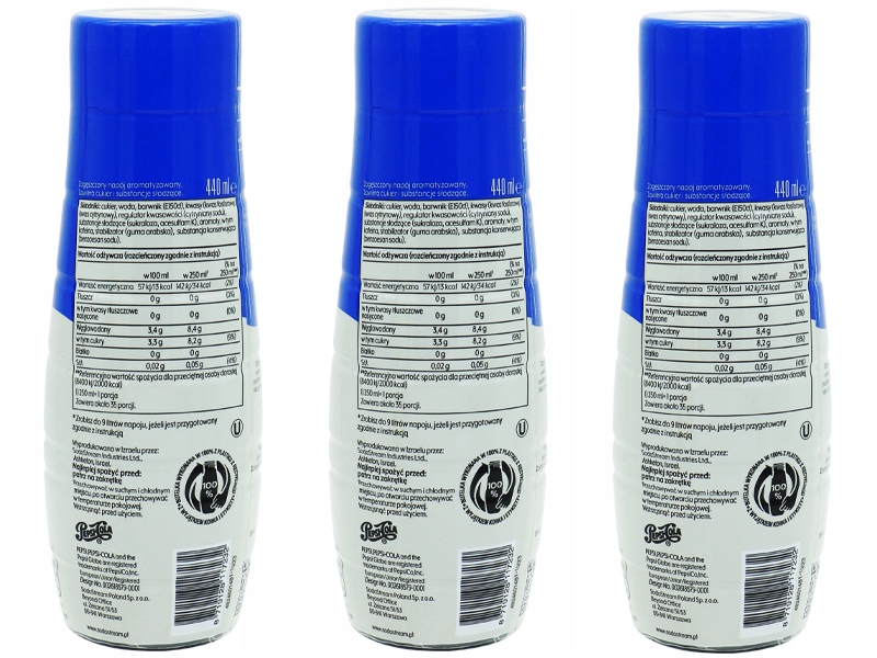 3x SYROP KONCENTRAT PEPSI COLA DO SATURATORA SODASTREAM 9L NAPOJU z 440ml Kod producenta SodaStream