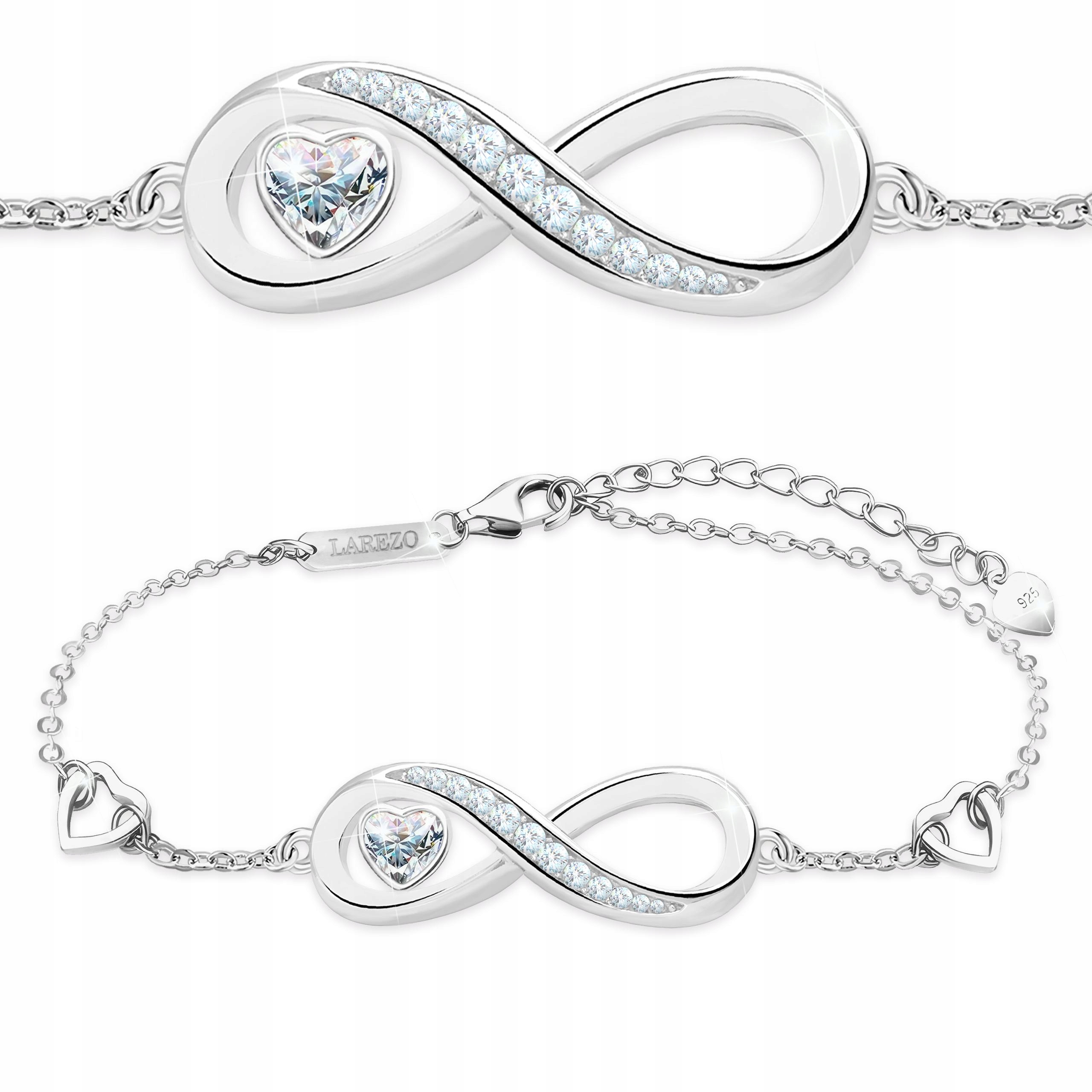 Stříbrný náramek Bílé srdce se znamením nekonečna Srdce Stříbro 925