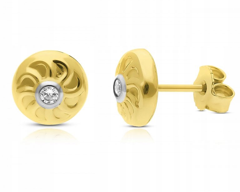 Náušnice Zlaté 585 Dámské Kulaté Puzetky Zirkon