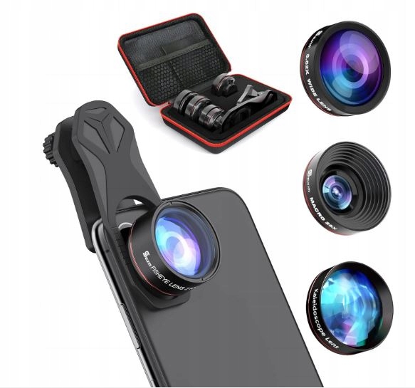 4x Objektivy Pro Telefon K Fotoaparátu Selvim rybí oko 235° Hd 0,62X a 25X