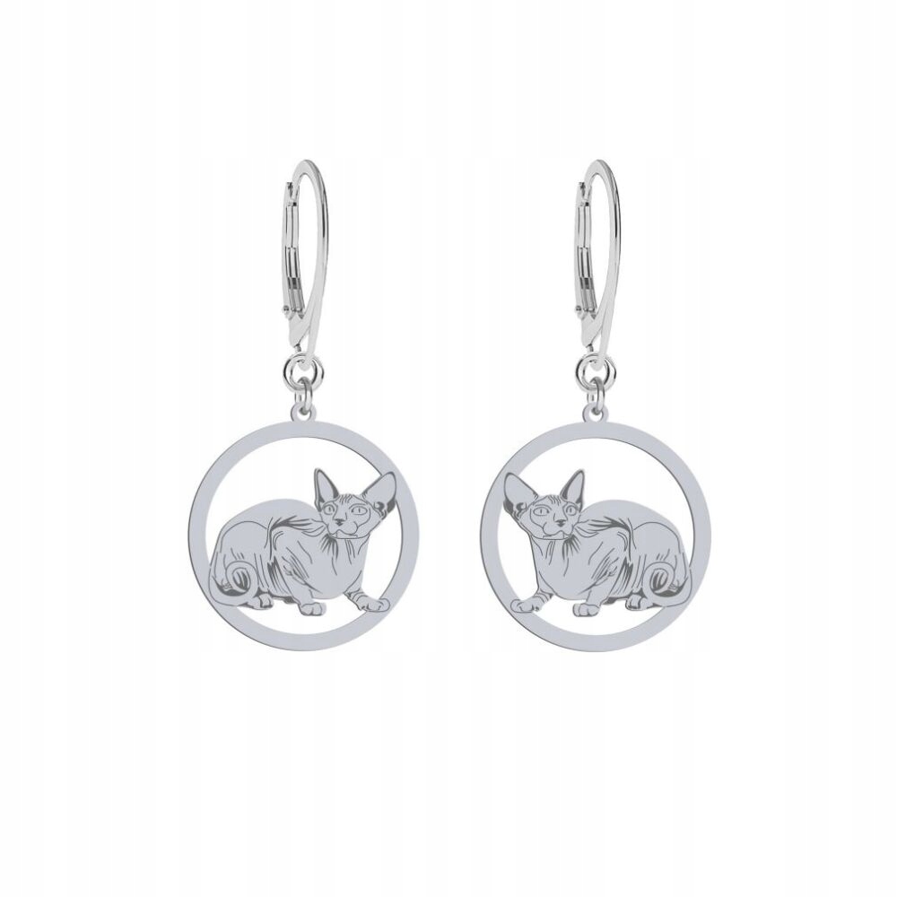 Stříbrné Náušnice s kočkou Peterbald 925 Dárek Žena Šperky Gravírování