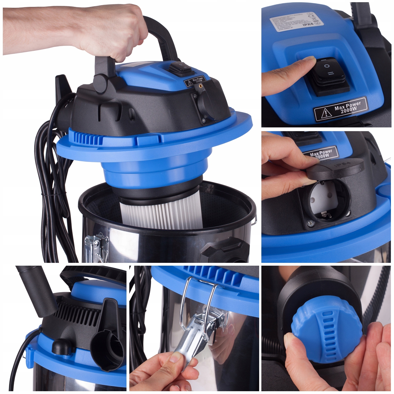 ODKURZACZ PRZEMYSŁOWY BEZWORKOWY POPIÓŁ 3800W 25L Waga urządzenia 4.8 kg